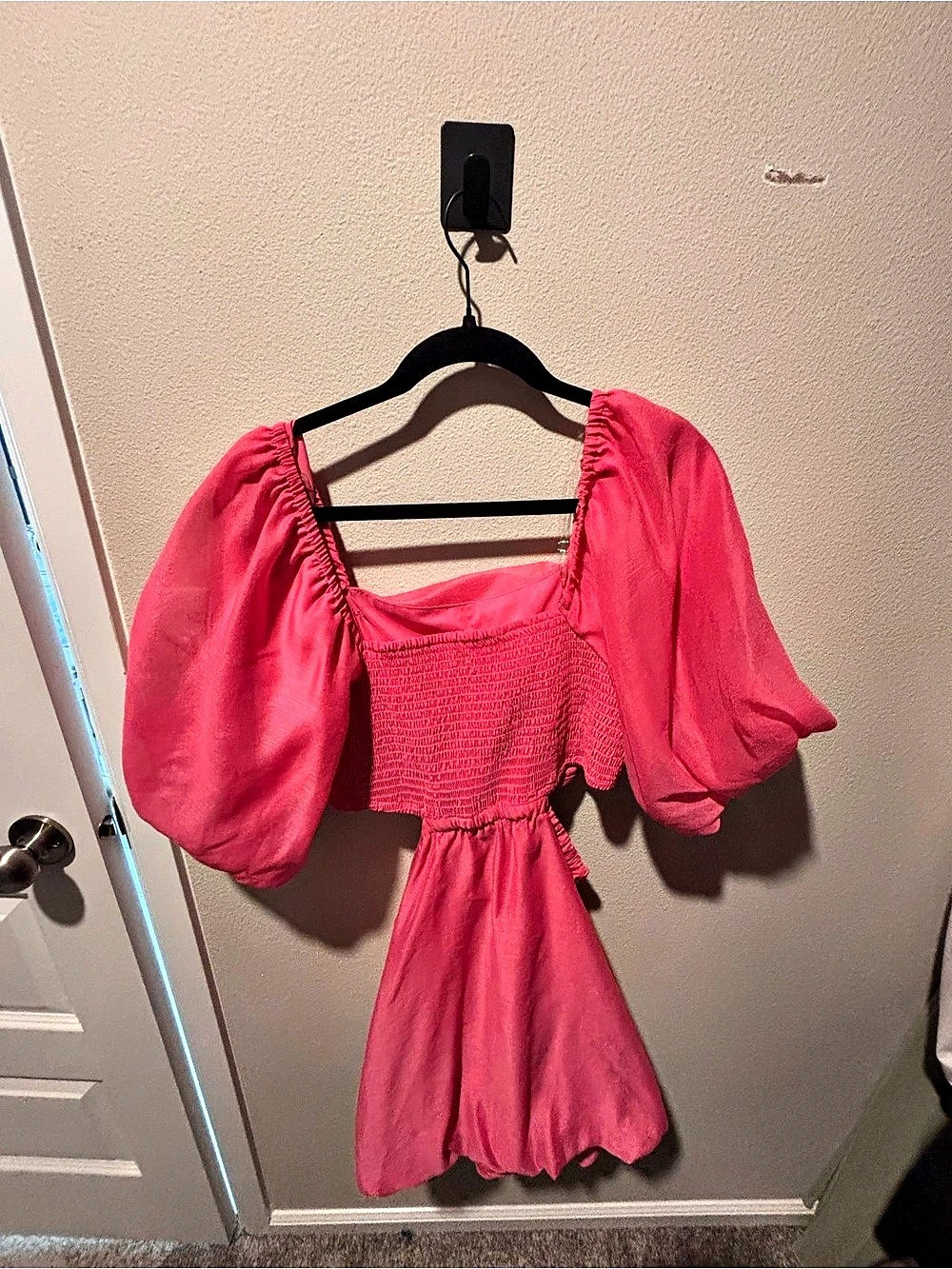 A New Day Puff Short-Sleeve Cutout Bubble A-Line Dress Pink
